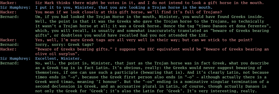 Screenshot of Colorful 'Yes Minister' Text