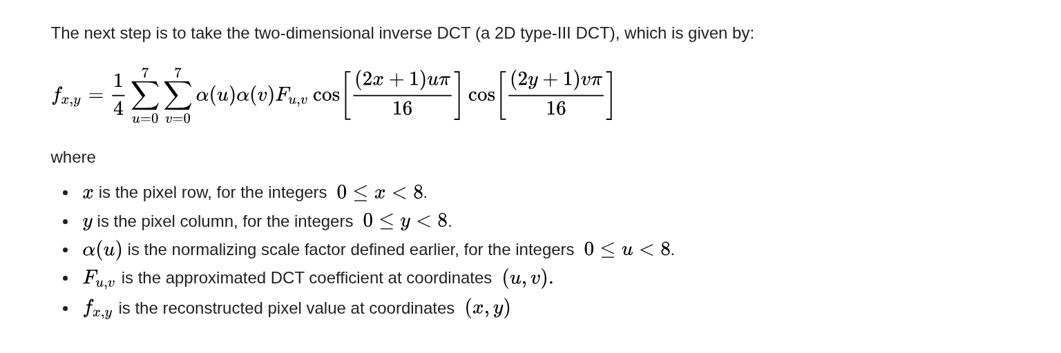 IDCT Formulae